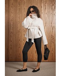 Boohoo - Funnel Neck Belted Wool Blend Jacket - Lyst