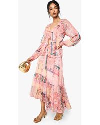 Boohoo - Paisley Chiffon Tiered Maxi Skirt - Lyst