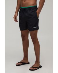 BoohooMAN - Contrast Double Waistband Mid Length Swim Short - Lyst