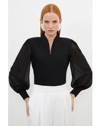 Karen Millen - Bandage Figure Form Zip Detail Chiffon Sleeve Knit Top - Lyst