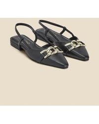 Sosandar - Leather Pointed Toe Flat Slingback Shoe With Trim - Lyst