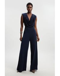 Karen Millen - Jersey Crepe Cowl Neck Wide Leg Jumpsuit - Lyst