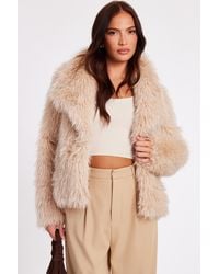 Quiz - Faux Fur Glitter Cropped Jacket - Lyst