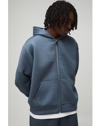 BoohooMAN - Oversized Boxy Bonded Scuba Zip Through Hoodie - Lyst