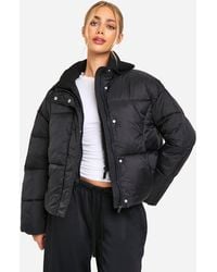 Boohoo - Rib Collar Detail Puffer Jacket - Lyst