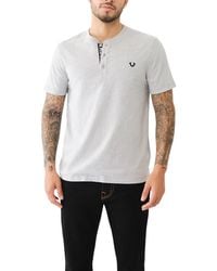 TRUE RELIGION - 108426 Henley T Shirt Short Sleeve Logo Placket Cotton Tee - Lyst