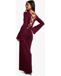 Boohoo - Wide Rib Tie Back Flare Sleeve Maxi Dress - Lyst