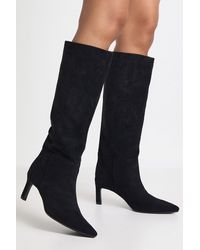 Boohoo - Faux Suede Low Stiletto Column Boots - Lyst