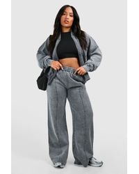 Boohoo - Plus Washed Zip Through Bomber Straight Leg Tracksuit - Lyst