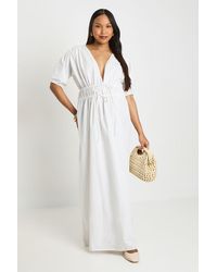 Boohoo - Maternity Ruched Tie Front Maxi Dress - Lyst