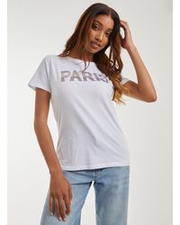 Pink Vanilla - Diamante Paris T-Shirt - Lyst