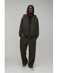 BoohooMAN - Oversized Boxy Check Panel Zip Through Hooded Tracksuit - Lyst