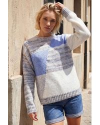 Roman - Textured Colour Block Knit Jumper - Lyst