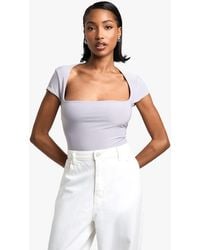 Boohoo - Double Layer Slinky Square Neck Cap Sleeve One Piece - Lyst