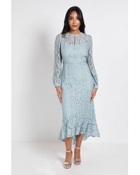 Wallis - Petite Lace High Neck Ruffle Midi Dress - Lyst