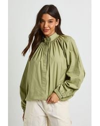Boohoo - Cotton Funnel Neck Drawstring Shirt - Lyst