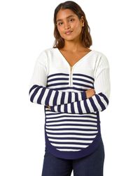 Roman - Stripe Zip Front Ribbed Knit Jumper - Lyst