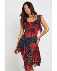 Boohoo - Chiffon Floral Ruffle Detail Asymmetric Midi Dress - Lyst