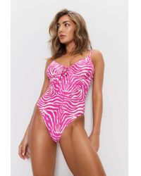 Warehouse - Zebra Underwire Tie Front Swimsuit - Lyst