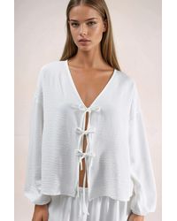 Hiccup - Oversized V-Neck Tie Closure Blouse - Lyst