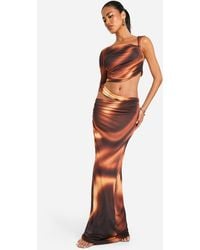 Boohoo - Printed Slinky Cut Out Detail Maxi Skirt - Lyst