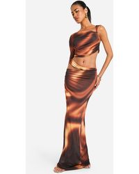 Boohoo - Printed Slinky Cut Out Detail Maxi Skirt - Lyst