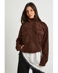 Boohoo - Funnel Neck Suede Pocket Detail Jacket - Lyst