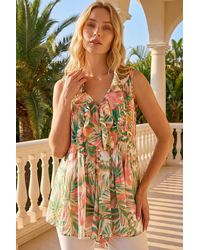 Roman - Leaf Print Frill Pintuck Detail Top - Lyst