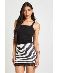 Boohoo - Tall Zebra Print Mesh Low Rise Lace Trim Mini Skirt - Lyst