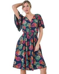 D.u.s.k - Leaf Print Button Detail Dress - Lyst