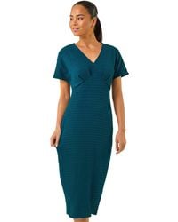 Roman - Petite Textured V-Neck Stretch Midi Dress - Lyst