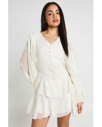 Boohoo - Floral Burnout Volume Sleeve Ruffle Hem Mini Dress - Lyst