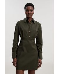 Karen Millen - Techno Cotton With Hardware Detail Collared Woven Mini Dress - Lyst