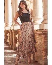 Sosandar - Natural Animal Print Ruffle Hem Midi Skirt - Lyst