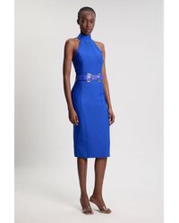 Karen Millen - Bandage High Neck Buckle Trim Midi Dress - Lyst