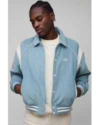 BoohooMAN - Regular Fit Pu Panel Cord Back Applique Bomber Jacket - Lyst