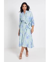 Wallis - Petite Floral Lace Insert Collarless Shirt Dress - Lyst