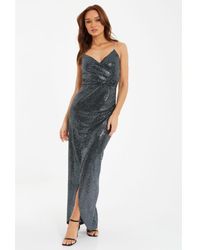 Quiz - Grey Sequin Wrap Maxi Dress - Lyst