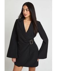 Boohoo - Buckle Detail Flared Sleeve Blazer Dress - Lyst
