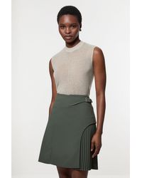 Karen Millen - Tailored Buckle Detail Pleated Mini Skirt - Lyst
