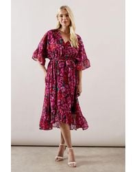 Wallis - Petite Occasion Floral Belted Chiffon Midi Dress - Lyst