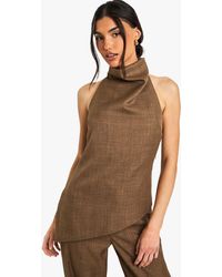 Boohoo - Woven Marl Halterneck Top - Lyst