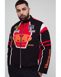 BoohooMAN - Plus Regular Fit Moto Applique Biker Jacket - Lyst