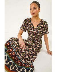 Roman - Petite Abstract Print V-Neck Midi Dress - Lyst