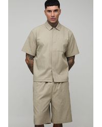 BoohooMAN - Tall Textured Oversized Boxy Shirt & Relaxed Short Set - Lyst