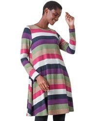 Roman - Stripe Print Swing Stretch Dress - Lyst