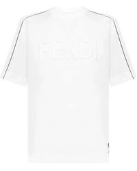 Fendi - T-shirt Met Ronde Hals En Reliëflogo In Wit - Lyst