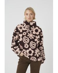 Brave Soul - Flower Print Sherpa Fleece Sweatshirt - Lyst