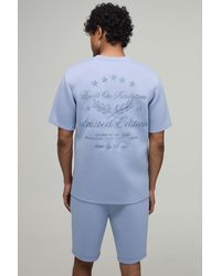 BoohooMAN - Embroidered Limited Edition Regular Fit Bonded Scuba T-Shirt & Slim Pintuck Short Set - Lyst