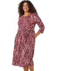 Roman - Curve Spot Print Stretch Midi Dress - Lyst
